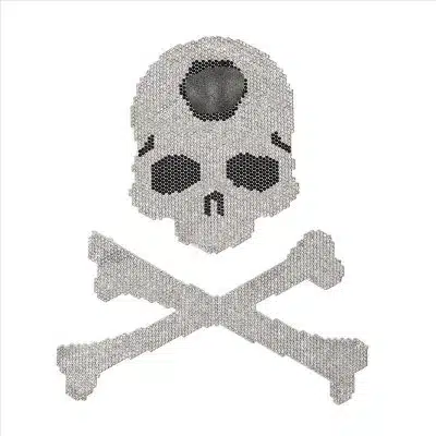 Ein „Skull & Bones“-Bügelbild-Kreuzstichmuster mit Bügelbild.