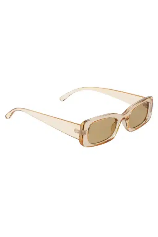 Eine transparente Sonnenbrille in Beige mit braunen Gläsern.