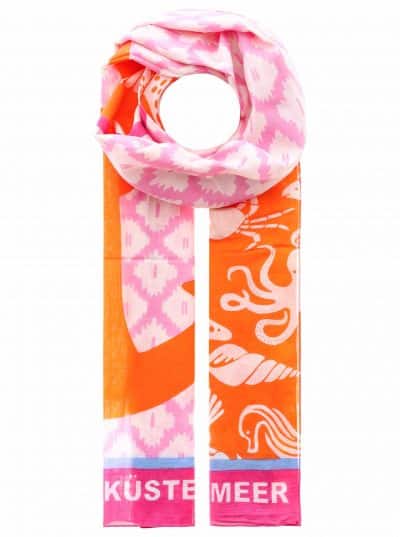 Beschreibung: Ein Strand Liebe Schal (Kopie) mit einem orange und pinken Design, perfekt für den Strand.