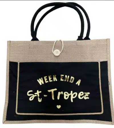 Canvas-Tote St.Tropez Tasche mit „Week End à St. Tropez“-Textdesign.
