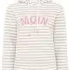 Klar, hier kommt dein Werbetext: Du liebst es gemütlich und stylisch? Dann schnapp dir diesen Hoodie! Die angesagten Beige-Weißen Streifen passen einfach immer. Mit der Känguru-Vordertasche hast du alles Wichtige direkt am Start – perfekt für warme Hände oder deinen Lieblingssnack. Die weißen Kordeln geben dem Ganzen einen frischen Touch. Und das Beste: Auf deiner Brust sagt ein auffälliges pinkes „MOIN“ zusammen mit einem coolen Anker jedem, dass du den Norden im Herzen trägst. Zieh ihn an, fühl dich wohl und zeig allen, was deine Crew ist!.