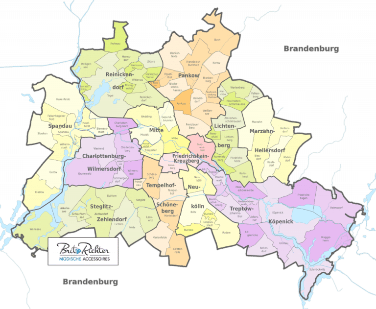Erkunde Berlin auf einen Blick! Mit deiner neuen Karte behältst du den Überblick über alle Bezirke und Ortsteile – farbig hervorgehoben, stylisch beschriftet und voll im modernen Look. Hauptgewässer? Klar zu erkennen. Die Grenzen zu Brandenburg? Unaufdringlich grau gehalten, sodass dein Fokus auf der Hauptstadt bleibt. Sogar das Impressum haben wir dezent eingebaut – schließlich zählt jedes Detail! Hol dir die Karte, entdecke jeden Kiez und finde deinen Lieblingsplatz in Berlin.