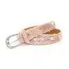 Erlebe deinen Style mit dem GlamFur Belt: Rosa Kunstfell, silberne Schnalle, Perlen und funkelnde Strasssteine für deinen Look!.