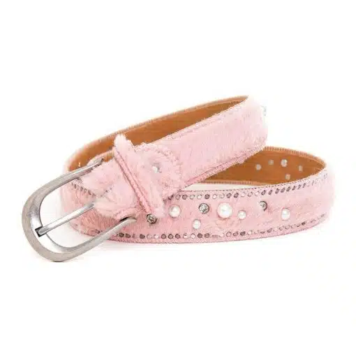 Mit dem GlamFur Belt setzt du ein Statement: Pinkes Kunstfell, silberne Schnalle und schimmernde Perlen- und Strassdetails.