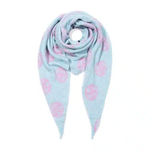 Sichere dir den Allover happy Dreieckschal in Hellblau mit trendigem Donut-Muster und stylischem Kreisdetail in der Mitte!.