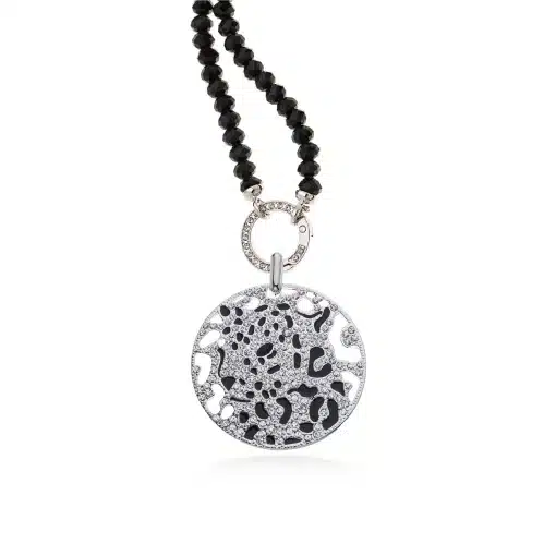 Entdecke deinen modernen Look mit dieser schwarzen Perlenkette und dem funkelnden Wild Change Anhänger aus edlem Silber!.