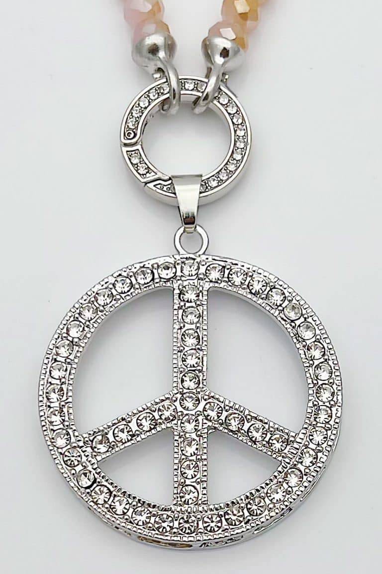 Peace Wechsel Anhänger: Silberner Peace-Anhänger mit Strasssteinen. Modeschmuck Accessoire für Damen.