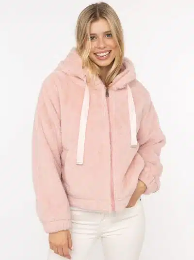Erlebe ultimativen Kuschelkomfort: Du strahlst im rosafarbenen Zwillingsherz "Plüsch"-Hoodie und weißen Pants!.