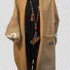 Entdecke deinen Look: Trage den offenen, sandfarbenen Herzstück Cardigan über Schwarz, dazu ein It-Piece-Necklace und Braungürtel.