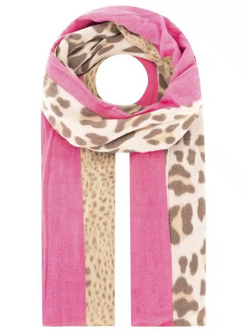 Entdecke deinen Look mit dem Zwillingsherz Schal "Leo Traum" - pinke Streifen treffen auf stylischen Leo-Print!.