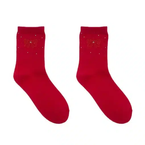 Entdecke deine neuen Lieblingssocken: Rote Socken mit stylischen Schleifen und Punkten - perfekt für deinen modernen Look!.
