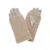 Entdecke die Rosalind Handschuhe: Moderne, beige Strickhandschuhe mit gerippter Struktur und weicher Wildleder-Innenfläche für dich.
