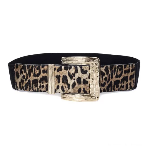 Entdecke deinen Trend: Breiter Leopardengürtel mit auffälliger, strukturierter Goldschnalle - das Fashion-Statement für dich!.