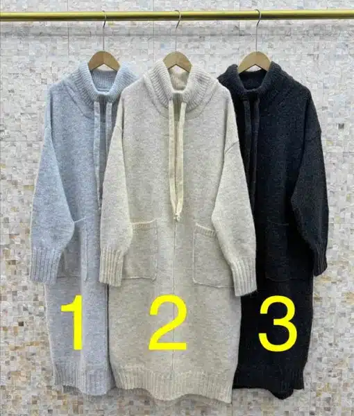 Entdecke deinen neuen Style: Drei angesagte Strickpullis in Hellgrau, Beige und Dunkelgrau - perfekt zu deinem Strickkleid!.