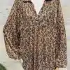Erlebe deinen glänzenden Auftritt: Zieh diese gold-braune Paillettenbluse mit angesagtem Animal Print an und du stiehlst jedem die Show.