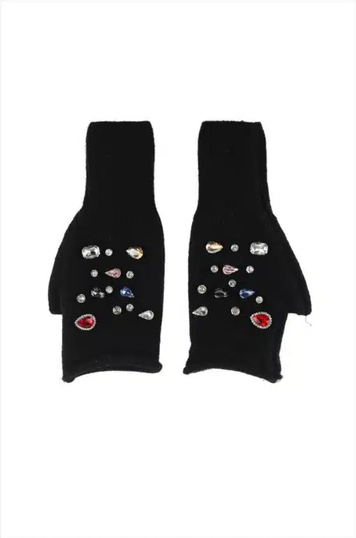 Mit diesen schwarzen, fingerlosen Handschuhen mit bunten Strasssteinen setzt du ein funkelndes Statement zu jedem Outfit.