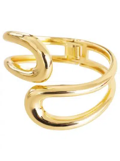 Entdecke deinen Stil: Trage diesen modernen, offenen Armreif aus glänzendem Gold für einen eleganten, außergewöhnlichen Look.