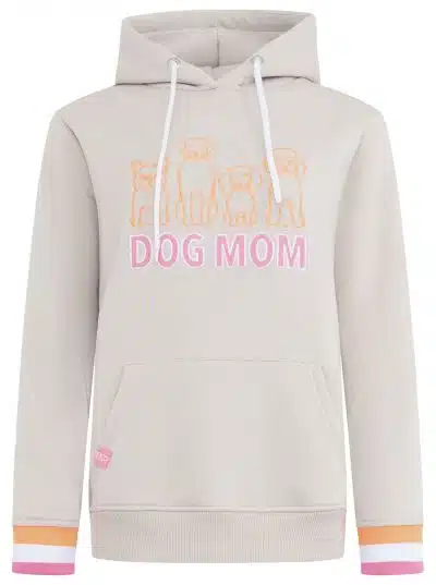 Zeige deine Liebe zu Hunden mit dem beigen Hoodie "Dog Mom & Friends" - stylische Prints und moderne Farben für dein Outfit.
