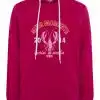 Sei stylish und setze ein Statement mit dem magenta Hoodie von Zwillingsherz - cooler Hummer-Print, weiße Kordeln, modern inspiriert.
