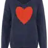 Setzen Sie ein Fashion-Statement: Trage den navyblauen Sweater mit stylischem, großem roten Herzprint - modern, cool und auffällig!.