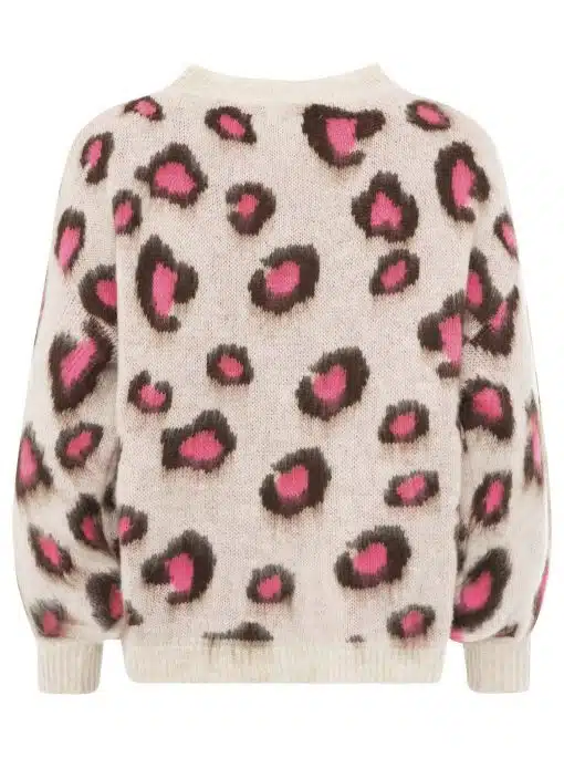Entdecke den Zwillingsherz Kuschel-Pullover "Soft Leo" in Beige - dein Rücken erstrahlt im angesagten Leo-Look in Braun & Pink!.