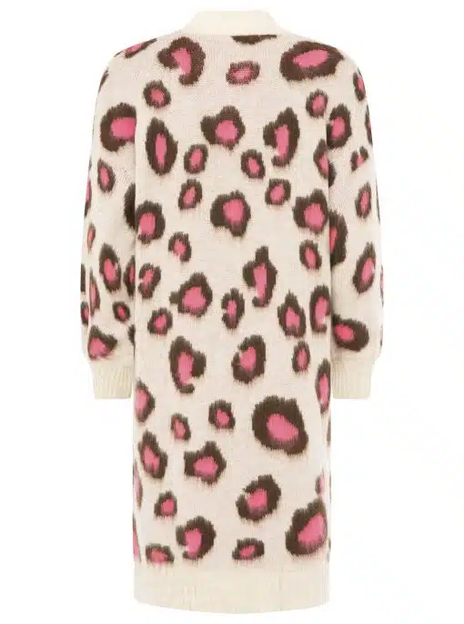 Entdecke deinen Kuschel-Cardigan "Soft Leo" von Zwillingsherz: Sanftes Creme mit pink-braunem Leo-Look - modernes Must-have!.