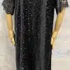 Entdecke dein Gala Shine Kleid: Schwarzes, funkelndes Paillettenkleid mit Schleife und zarter Spitze - modern, elegant, unwiderstehlich!.
