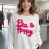 Strahle in deinem Bee Happy Sweatshirt mit pinkem "Be Happy"-Schriftzug und bring gute Laune in den hellen Store!.