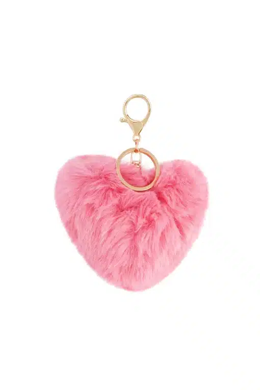 Verleihe deinem Look mit dem pinken, flauschigen Herz-Anhänger Glamour - goldene Details setzen stylishe Akzente!.