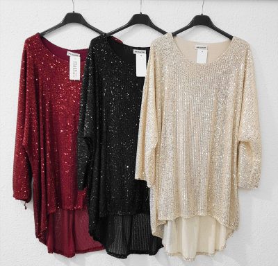 Entdecke deinen perfekten Look: Funkelnde Pailletten-Shirts in Rot, Schwarz und Gold bringen Glanz in deinen Kleiderschrank!.