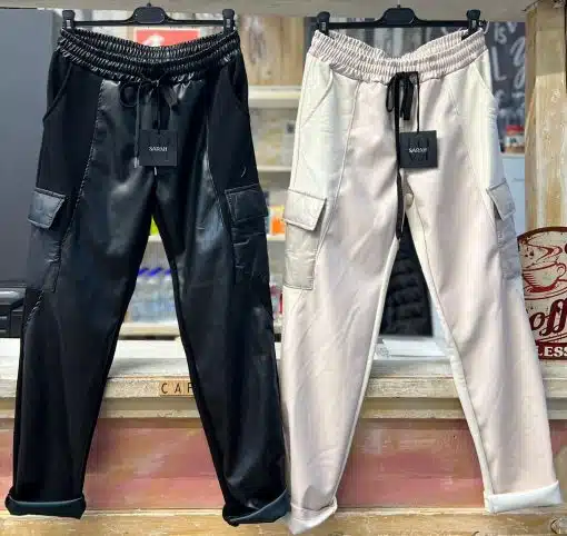 Entdecke deinen Style: Wähle zwischen schwarzen und beigen Cargo-Jogpants in Lederoptik - modern, cool und alltagstauglich!.