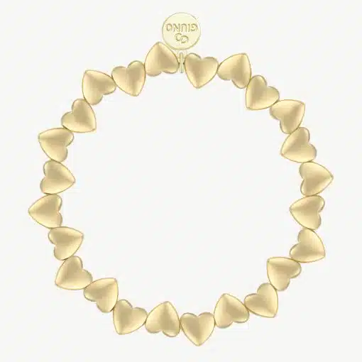 Dieses moderne Goldarmband mit Herzperlen und GINNO-Gravur setzt an deinem Handgelenk ein glänzendes Statement.