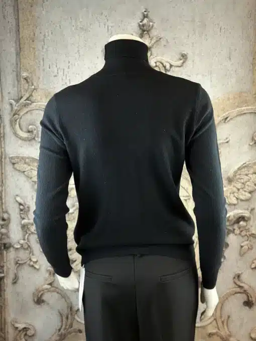 Erlebe den modernen Look: Du trägst den Sparkle Line Turtleneck und schwarze Pants - ein Statement für deinen Style.