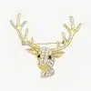 Setze ein Statement mit dieser goldenen Hirschkopf-Brosche: Glitzerndes Gesicht, große Geweihe und schwarze Augen - dein Hingucker!.