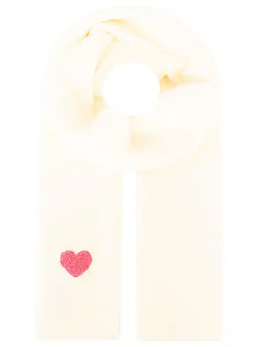 Gönn dir dieses cremefarbene, moderne Tuch mit einem gestickten roten Herz - das perfekte Accessoire für deinen Style!.