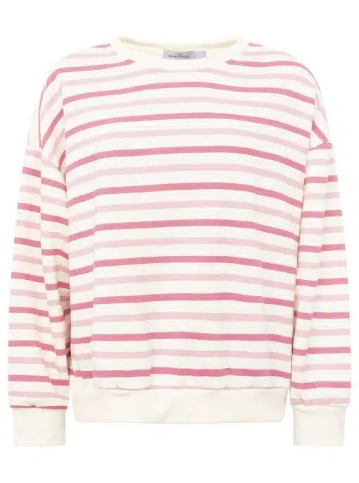 Bring Farbe in deinen Alltag: Dieses cremige Sweatshirt mit stylischen pinken Streifen macht jedes Outfit zum Hingucker!.