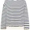 Setze auf zeitlosen Trend: Mit diesem weißen Sweatshirt mit navyblauen Streifen hebst du deinen Style auf nächstes Level.