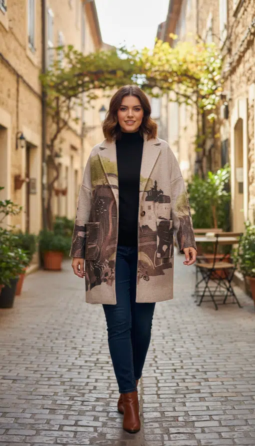 Erlebe deinen Style: Im "Countryside Dream"-Blazer wandelst du durch gepflasterte Straßen, umgeben von Natur und Charme.