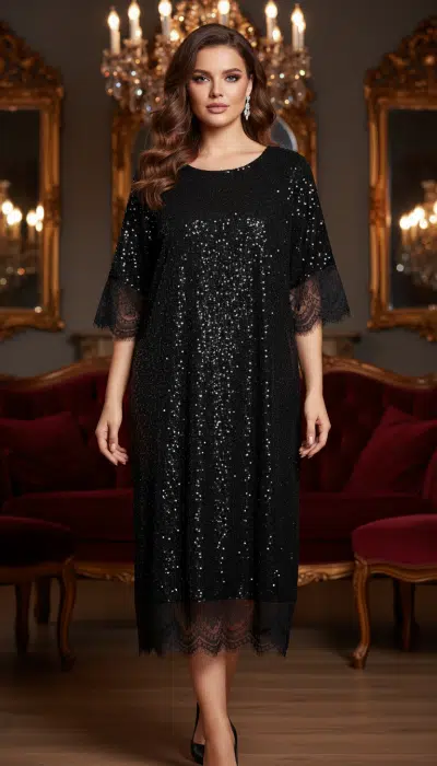 Strahle im Gala Shine Kleid (Kopie) und lasse dich von funkelnden Kronleuchtern und edlen Spiegeln stilvoll in Szene setzen.