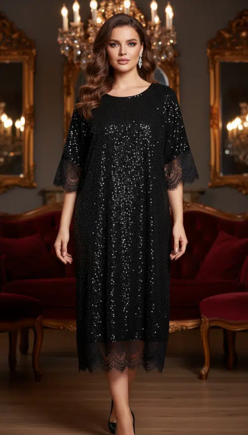 Strahle im Gala Shine Kleid (Kopie) und lasse dich von funkelnden Kronleuchtern und edlen Spiegeln stilvoll in Szene setzen.