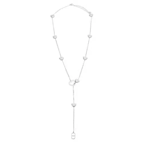 Erlebe pure Eleganz: Diese silberne Kette mit Herz-Details und modernem Lariat-Look verleiht dir einen einzigartigen Style.