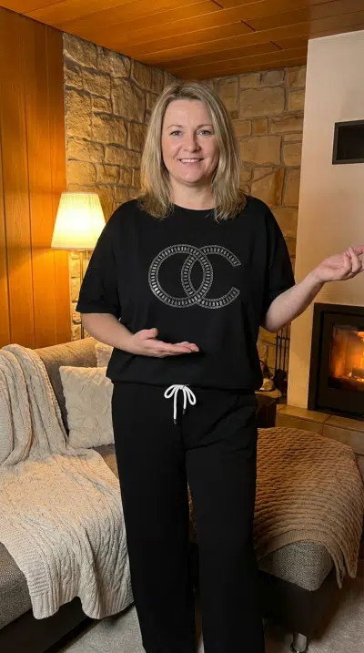 Erlebe das Glam Lounge Set - Strass Edition: Du strahlst in modernem Komfort vor knisterndem Kamin und stylischen Steinwänden.