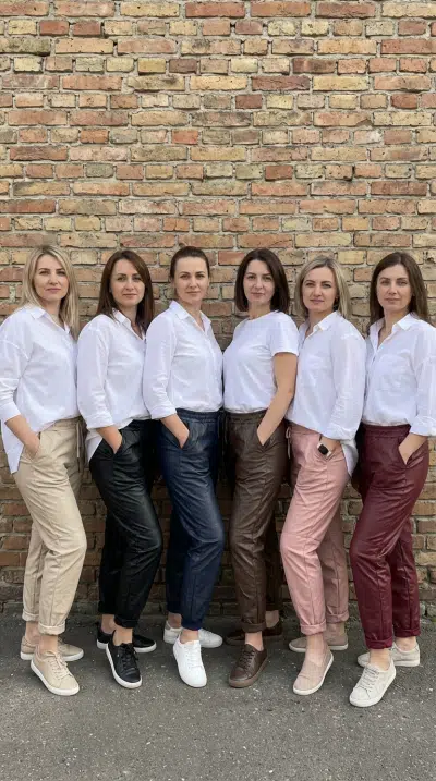 Entdecke deinen Style: Sechs Frauen zeigen dir, wie modern weiße Shirts und uni zauberhafte Hosen 2025 Leatherstyle wirken!.