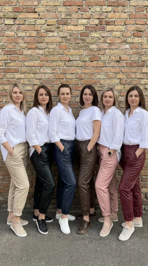 Entdecke deinen Style: Sechs Frauen zeigen dir, wie modern weiße Shirts und uni zauberhafte Hosen 2025 Leatherstyle wirken!.