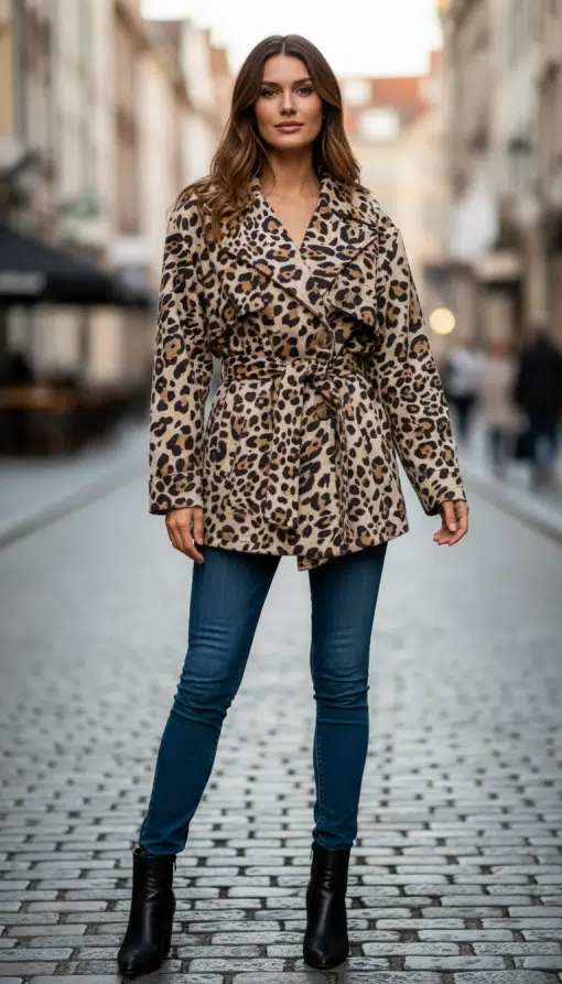 Erlebe den urbanen Look: Du trägst die Street Safari Jacke, stylische Jeans und coole schwarze Boots auf Kopfsteinpflaster.