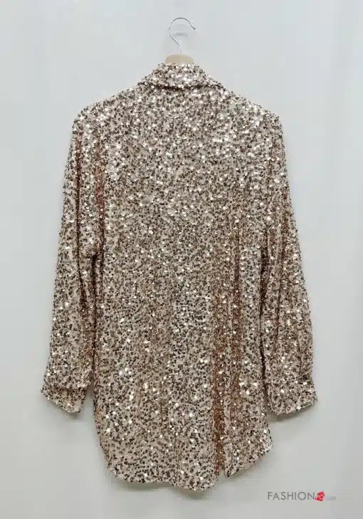 Glänze stilvoll: Greif dir dieses angesagte, langärmelige Champagner-Gold-Pailettenhemd - ein Hingucker an jeder Wand!.