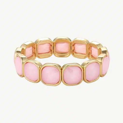Erlebe modernen Luxus: Tragen Sie dieses goldene Armband mit stylisch eingefassten, pinken Edelsteinen als ausdrucksstarkes Statement!.