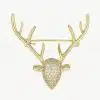 Entdecke deinen glänzenden Style mit dieser modernen goldenen Hirschkopf-Brosche - funkelnde Strasssteine und große Geweiharme!.