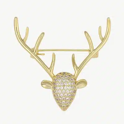 Entdecke deinen glänzenden Style mit dieser modernen goldenen Hirschkopf-Brosche - funkelnde Strasssteine und große Geweiharme!.