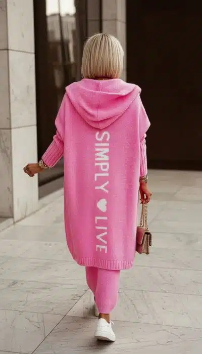 Zieh dein knallpinkes Simpla Live Cardigan an, mit "SIMPLY ♥ LIVE" auf dem Rücken, und setz ein stylishes Statement drinnen!.